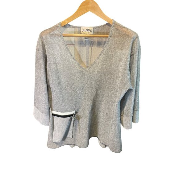 Joseph Ribkoff Silver Knit Pullover 3/4 Sleeve Tunic Top Sz 10 - Picture 1 of 11